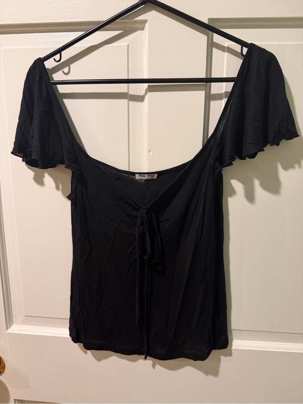 Vintage Miu Miu Black Tie-Front Scoop Neck Tank Top Flutter Sleeves Sm